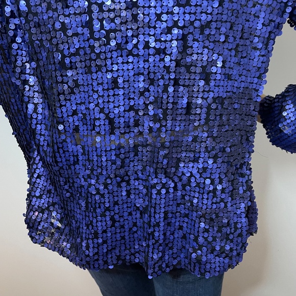 Vintage royal blue sequin layered shawl sweater jacket w ruffles in front 👑 - Picture 13 of 15